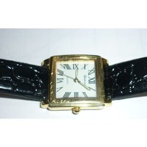 Geneva Square Face Gold Tone Roman Numeral Analog Watch Black Croc Band